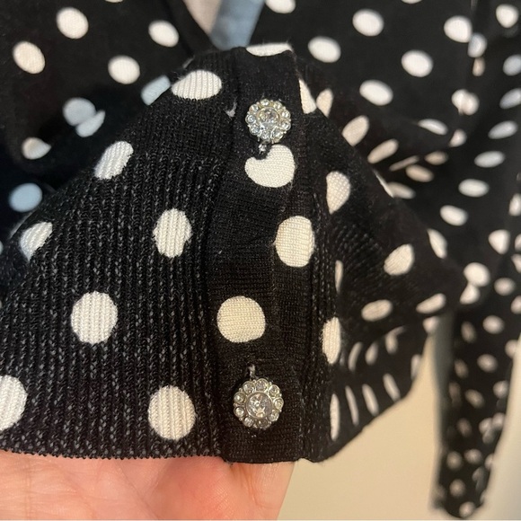 Torrid Plus Size 2 Black White Polka Dot Cardigan Sweater Rhinestone Buttons - Picture 4 of 7